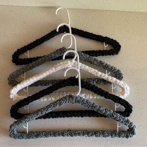 Clothes Hangers New Set of 5 Gray Black White Handmade Crochet